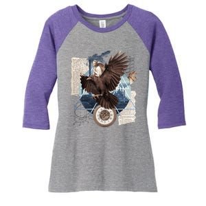 Eagle Collage Ancient Artifact Piece Women's Tri-Blend 3/4-Sleeve Raglan Shirt