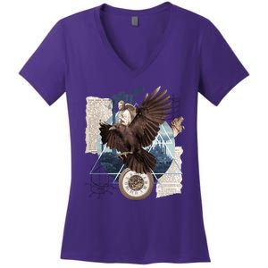 Eagle Collage Ancient Artifact Piece Women's V-Neck T-Shirt