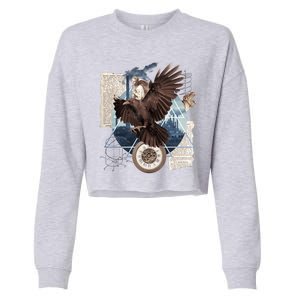 Eagle Collage Ancient Artifact Piece Cropped Pullover Crew