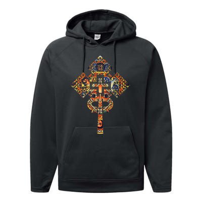 Ethiopian Christian Art Christ In Glory Ethiopian Cross Performance Fleece Hoodie