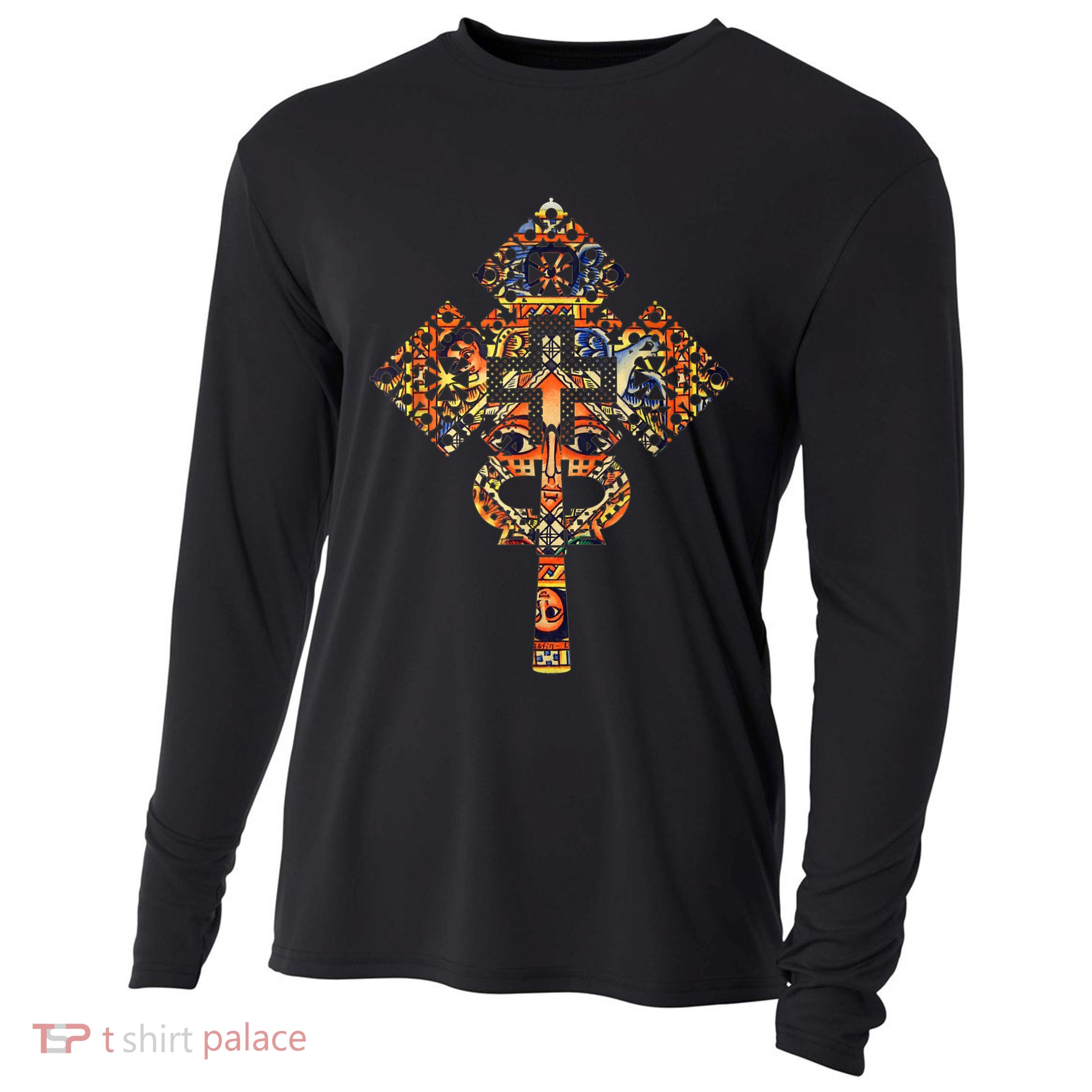 Ethiopian Christian Art Christ In Glory Ethiopian Cross Cooling Performance Long Sleeve Crew