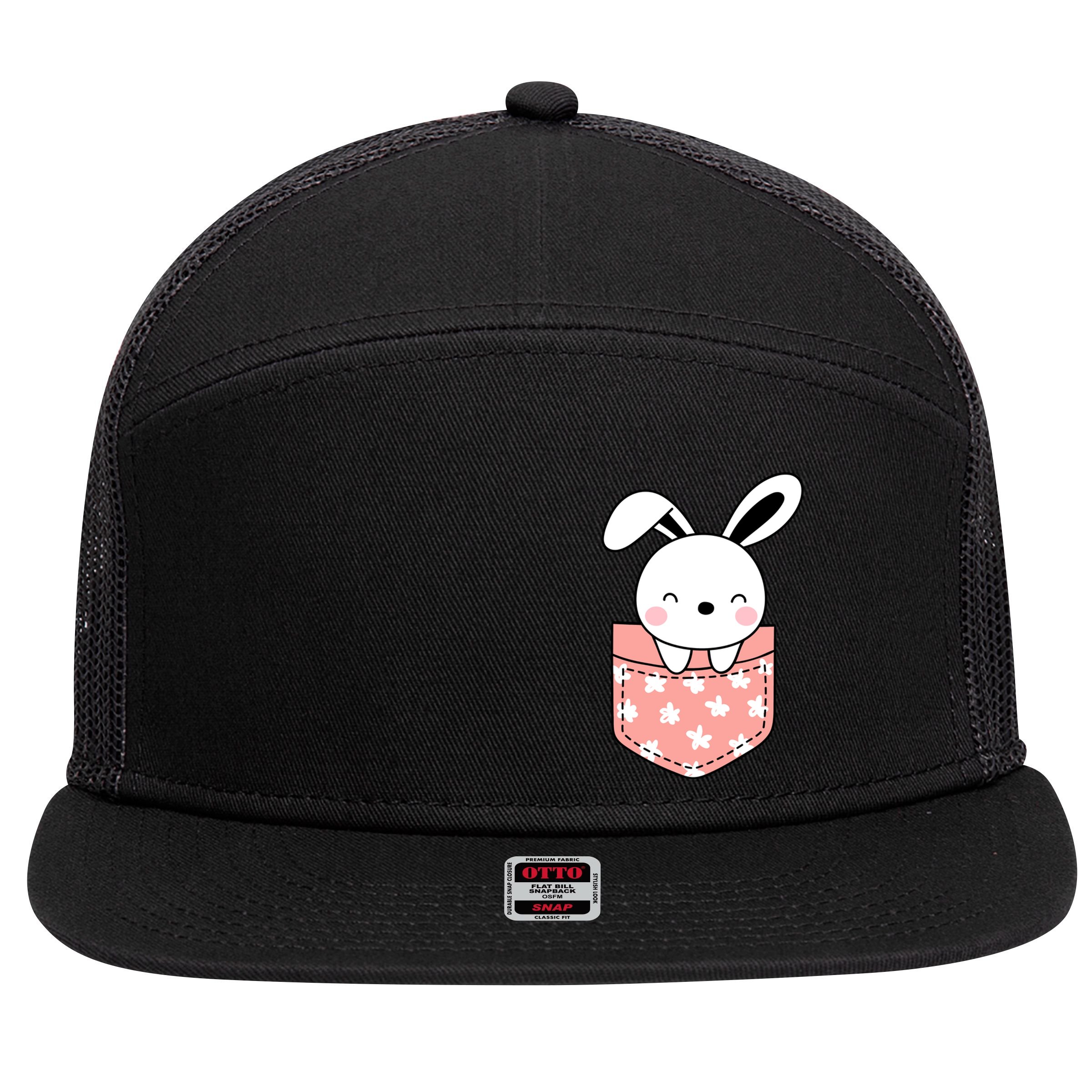 Easter Cute Bunny In Pocket 7 Panel Mesh Trucker Snapback Hat