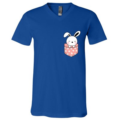 Easter Cute Bunny In Pocket V-Neck T-Shirt