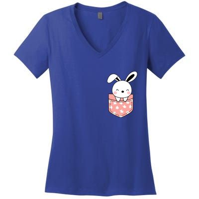 Easter Cute Bunny In Pocket Women's V-Neck T-Shirt