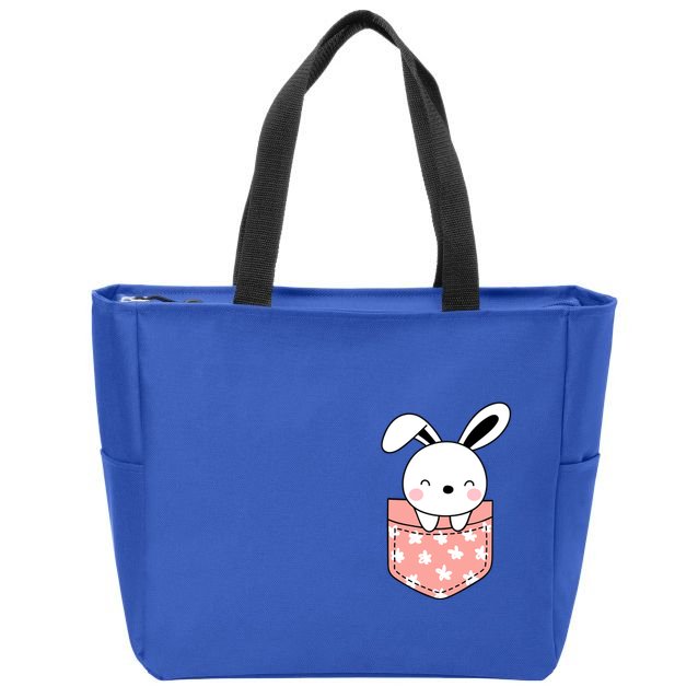 Easter Cute Bunny In Pocket Zip Tote Bag