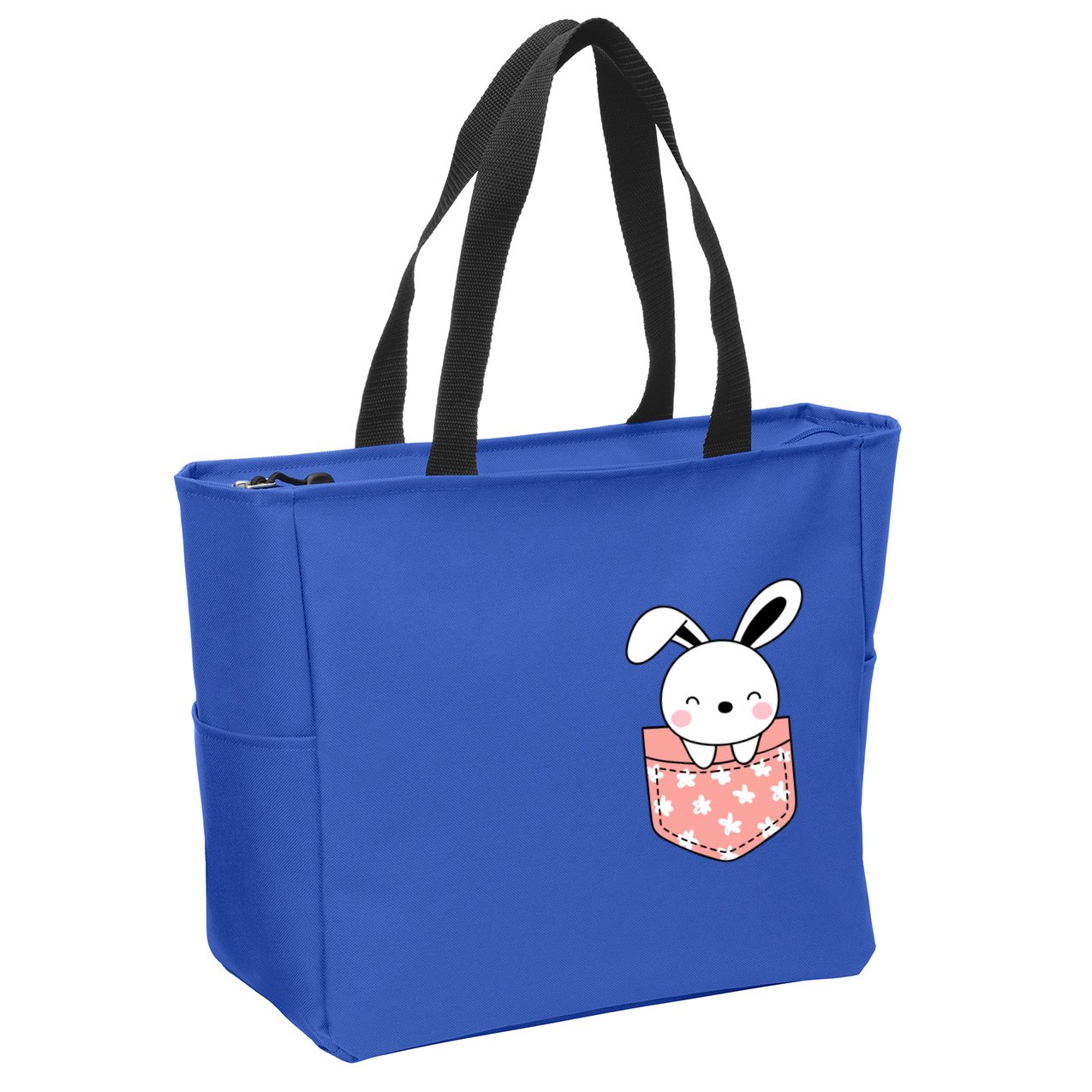 Easter Cute Bunny In Pocket Zip Tote Bag