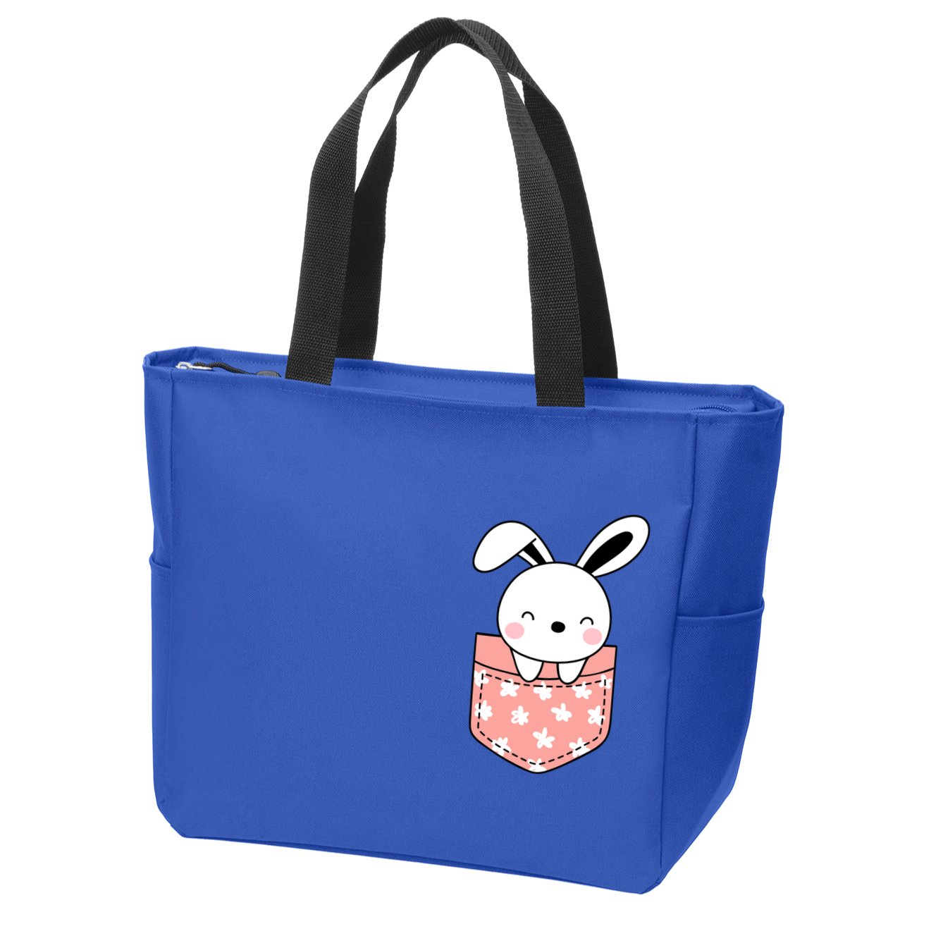 Easter Cute Bunny In Pocket Zip Tote Bag