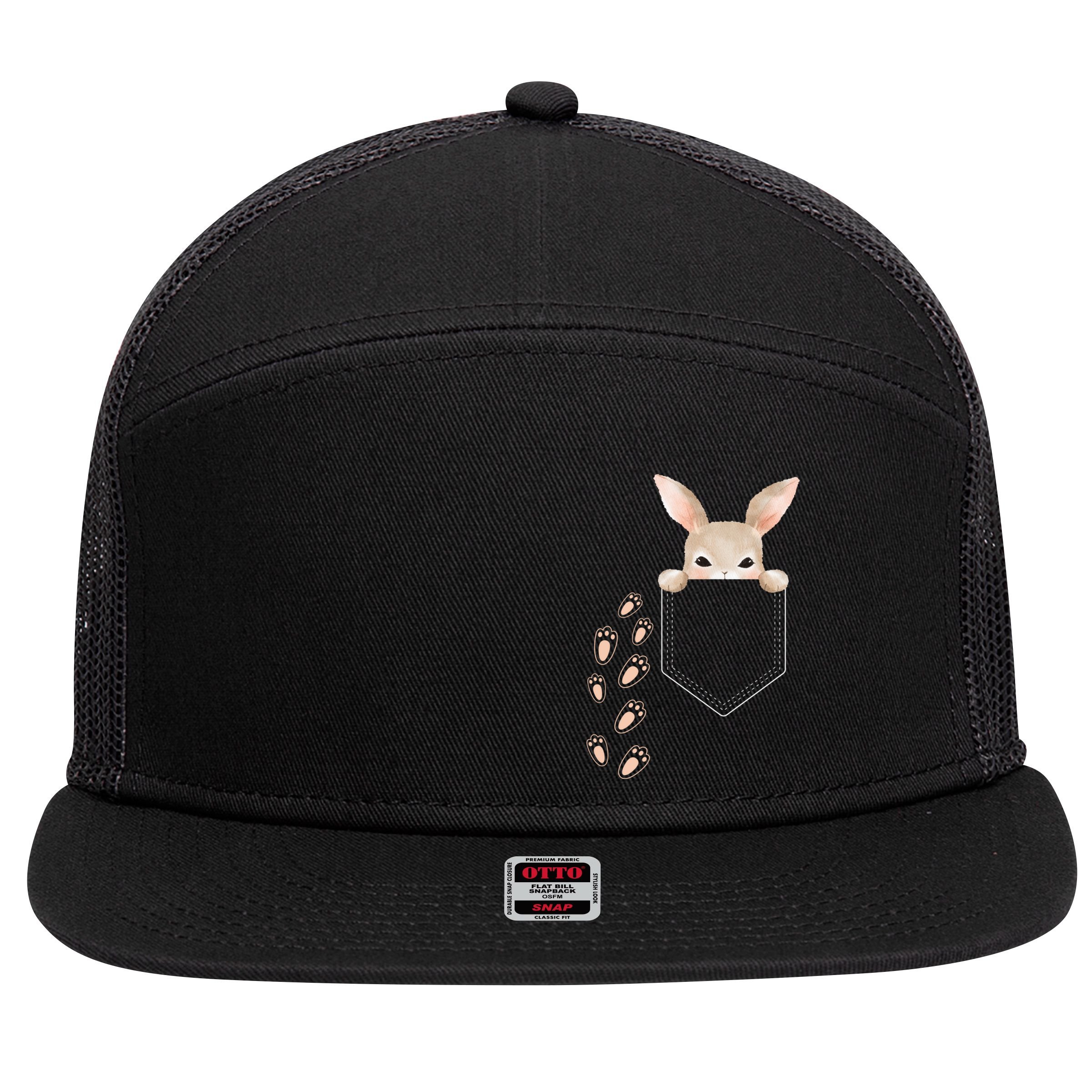 Easter Cute Bunny In Pocket Rabbit Footprints 7 Panel Mesh Trucker Snapback Hat