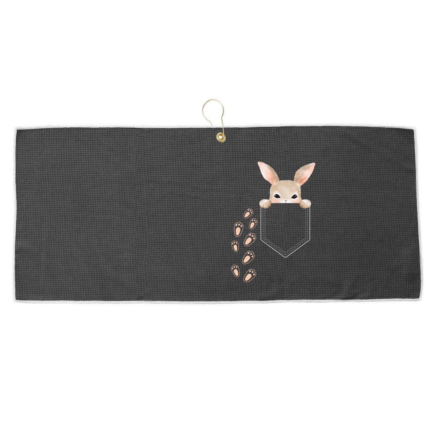 Easter Cute Bunny In Pocket Rabbit Footprints Large Microfiber Waffle Golf Towel