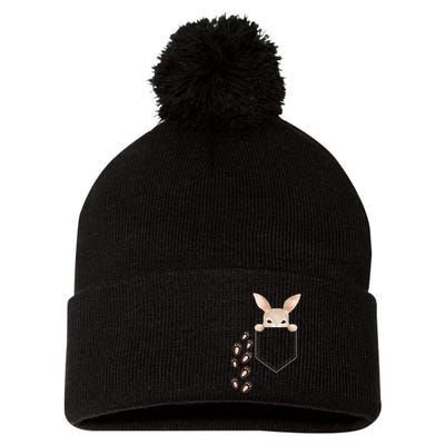 Easter Cute Bunny In Pocket Rabbit Footprints Pom Pom 12in Knit Beanie