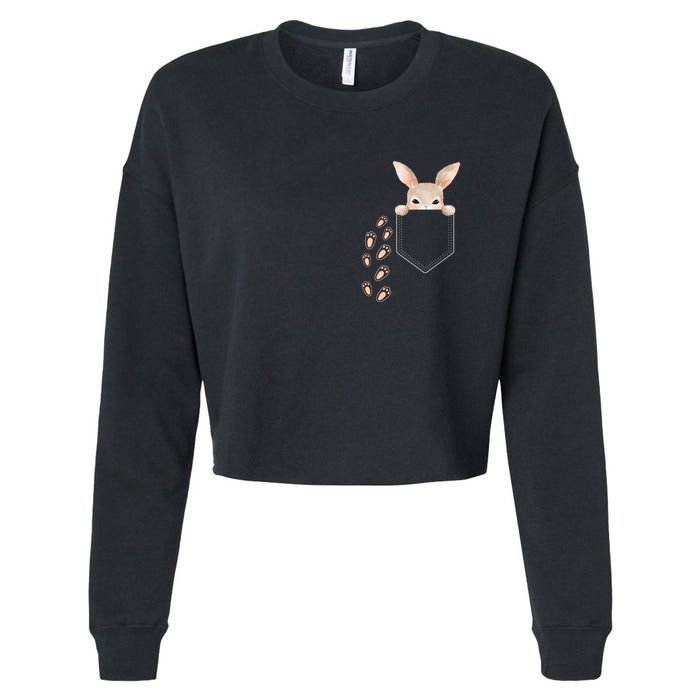 Easter Cute Bunny In Pocket Rabbit Footprints Cropped Pullover Crew