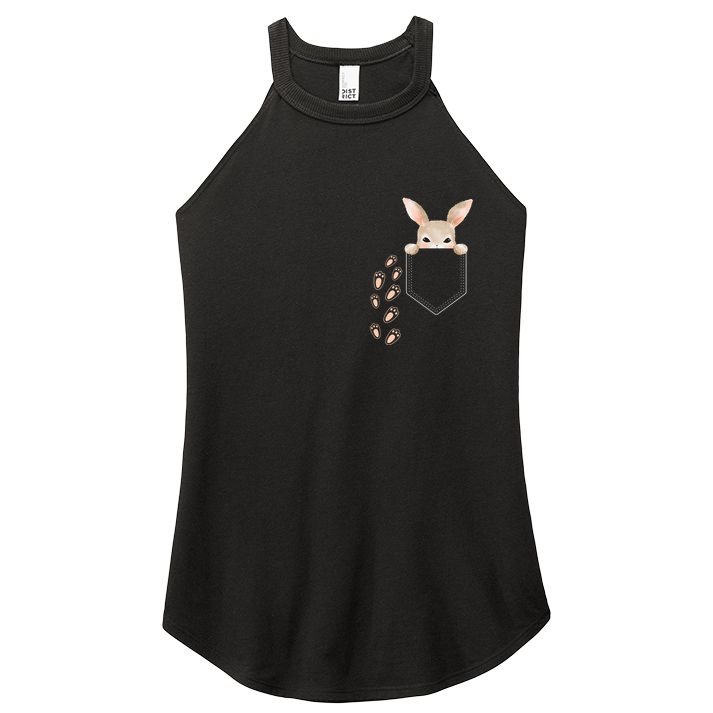 Easter Cute Bunny In Pocket Rabbit Footprints Women's Perfect Tri Rocker Tank