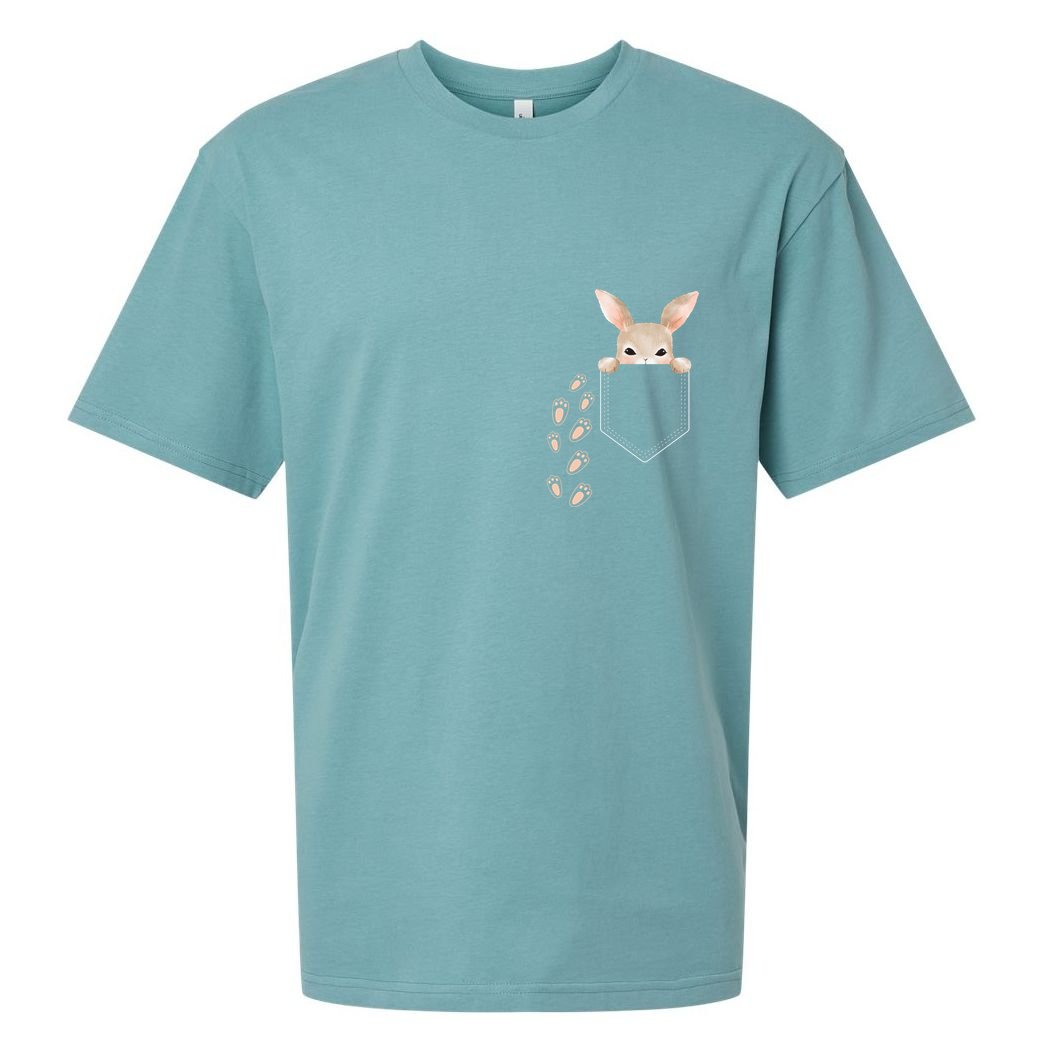 Easter Cute Bunny In Pocket Rabbit Footprints Sueded Cloud Jersey T-Shirt