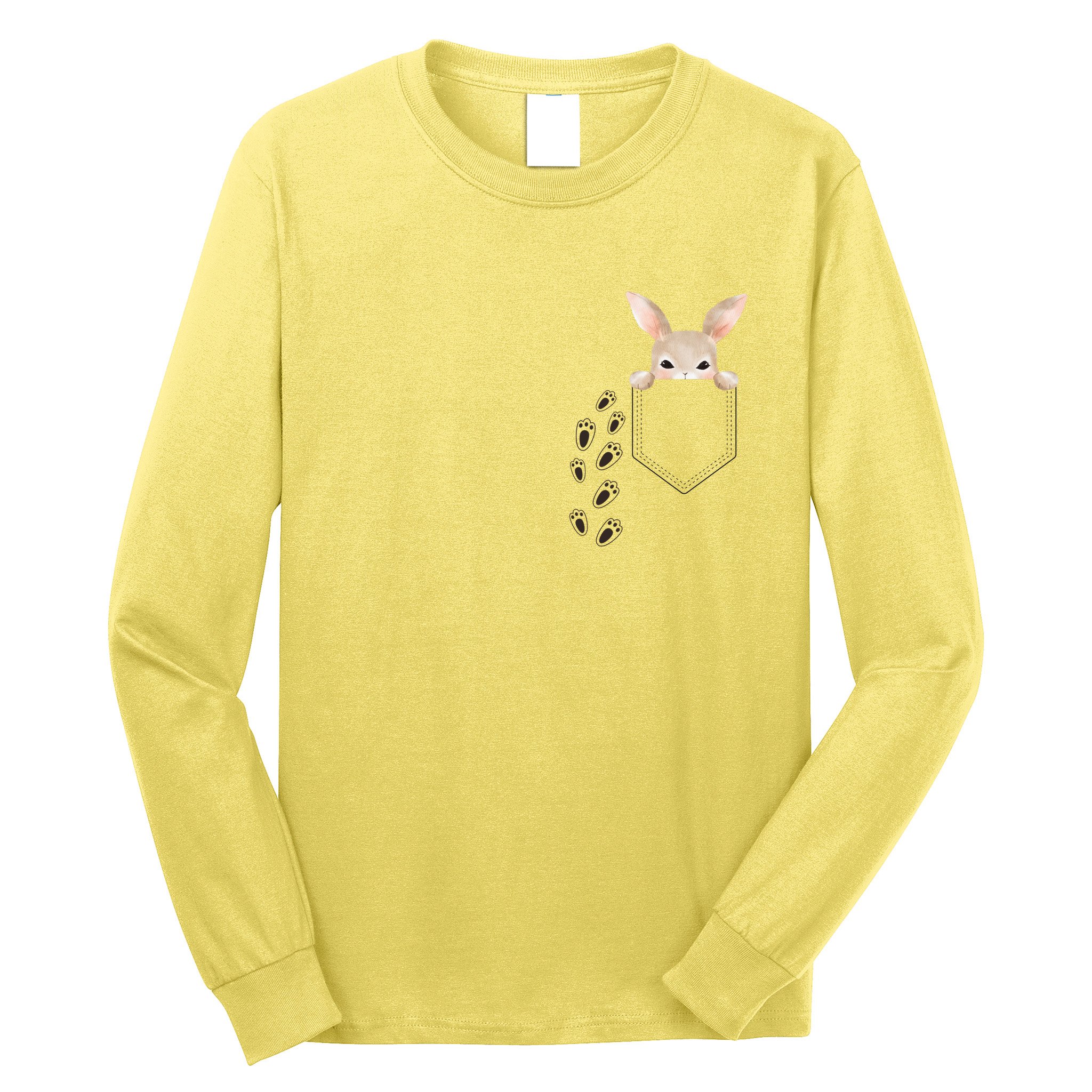 Easter Cute Bunny In Pocket Rabbit Footprints Long Sleeve Shirt