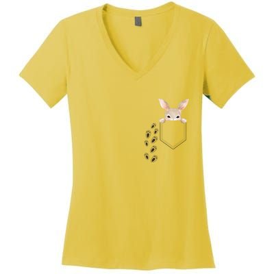 Easter Cute Bunny In Pocket Rabbit Footprints Women's V-Neck T-Shirt