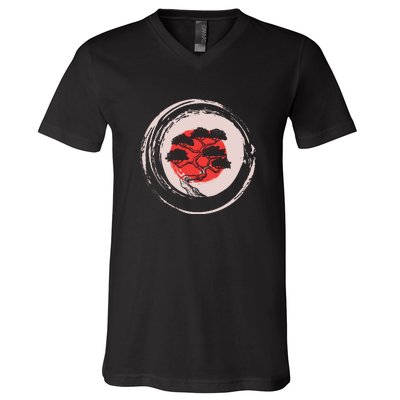 Enso Circle Bonsai Tree V-Neck T-Shirt