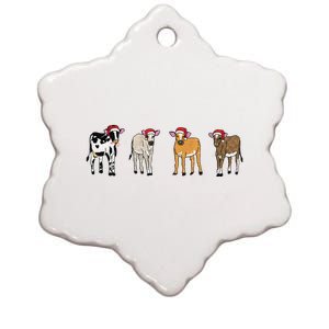 Embroidered Christmas Cow Ceramic Star Ornament