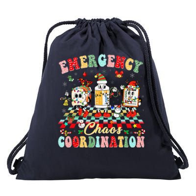 Emergency Chaos Coordination Christmas Er Nurse Crew Xmas Drawstring Bag