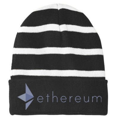 Ethereum Coin Crypto Eth Blockchain Cryptocurrency Striped Beanie with Solid Band