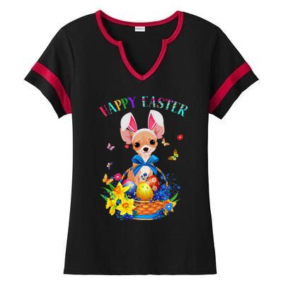 Easter Cute Chihuahua Dog Lover Gifts Bunny Eggs Easter Ladies Halftime Notch Neck Tee