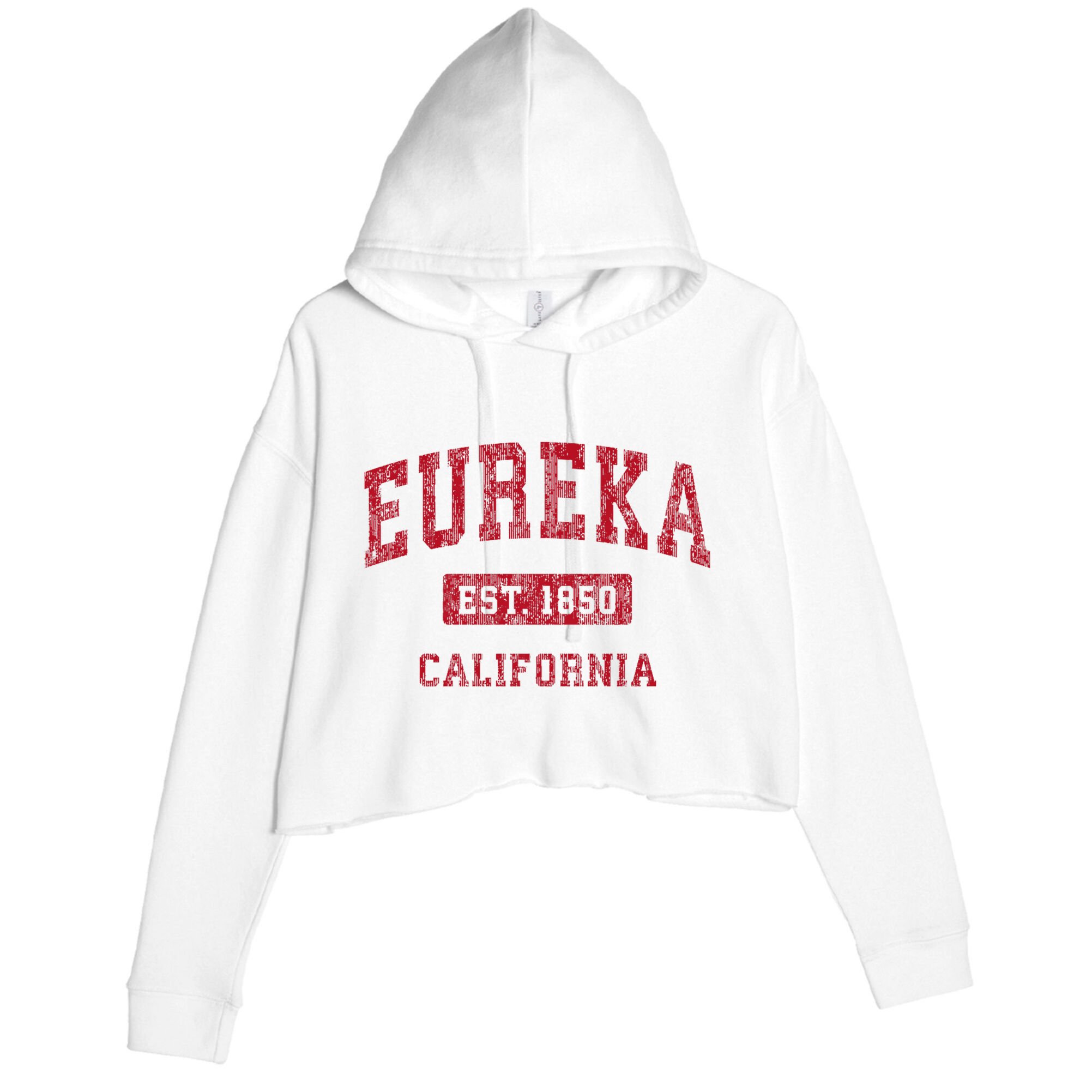 Eureka California Ca Vintage Sports Crop Fleece Hoodie