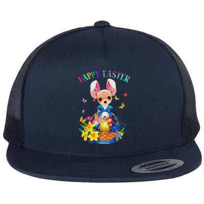 Easter Cute Chihuahua Dog Lover Gifts Bunny Eggs Easter Flat Bill Trucker Hat