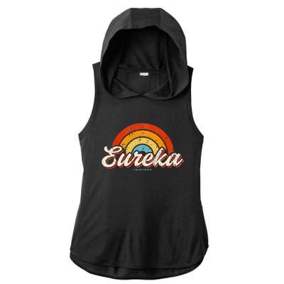 Eureka California Ca Vintage Rainbow Retro 70s Ladies PosiCharge Tri-Blend Wicking Draft Hoodie Tank