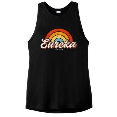 Eureka California Ca Vintage Rainbow Retro 70s Ladies PosiCharge Tri-Blend Wicking Tank