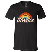 Eureka California Ca Vintage Rainbow Retro 70s V-Neck T-Shirt