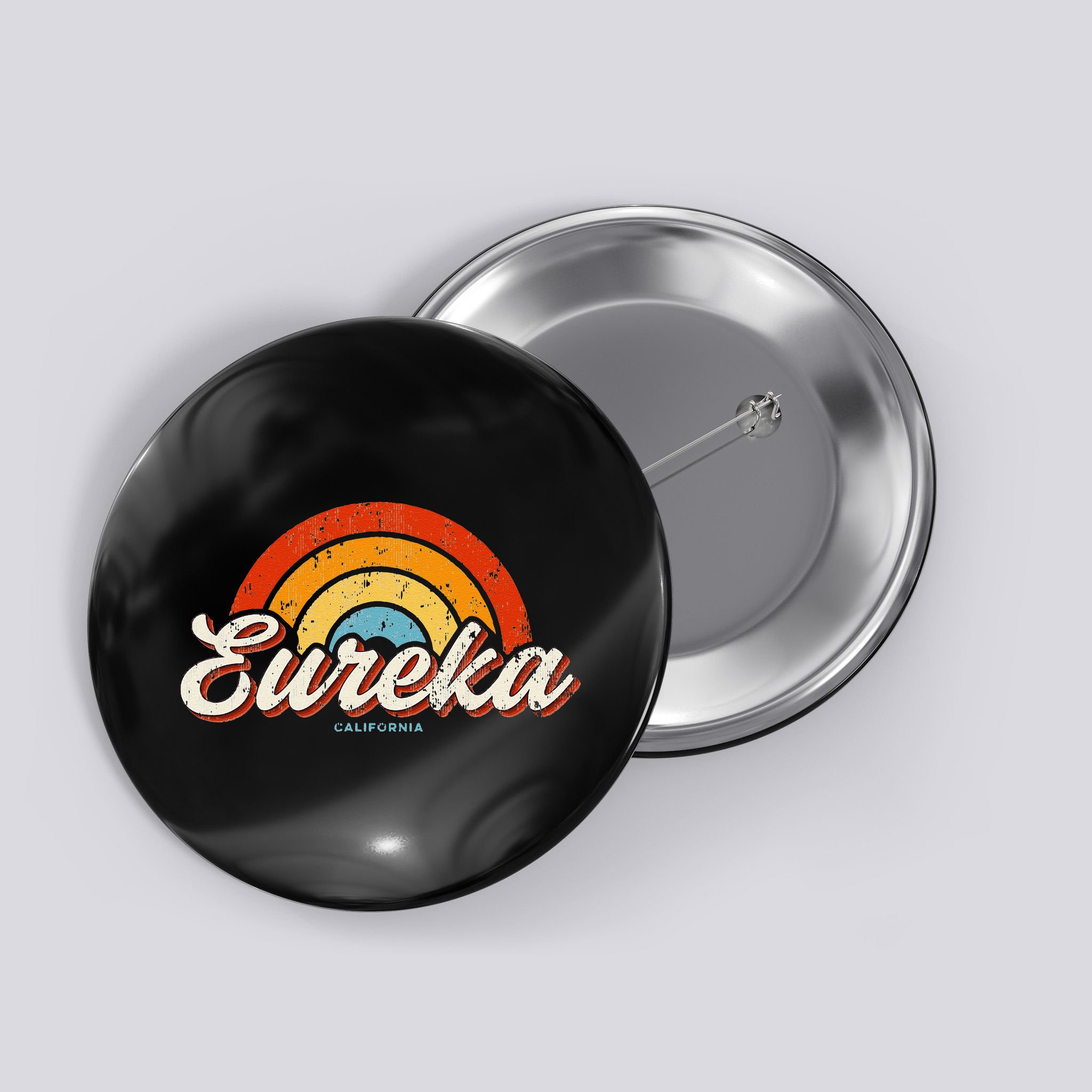 Eureka California Ca Vintage Rainbow Retro 70s Button