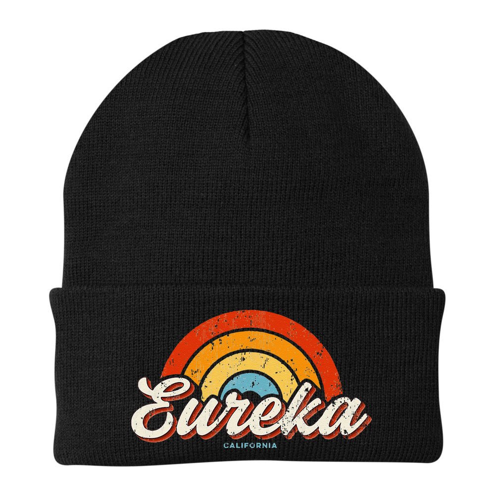Eureka California Ca Vintage Rainbow Retro 70s Beanie