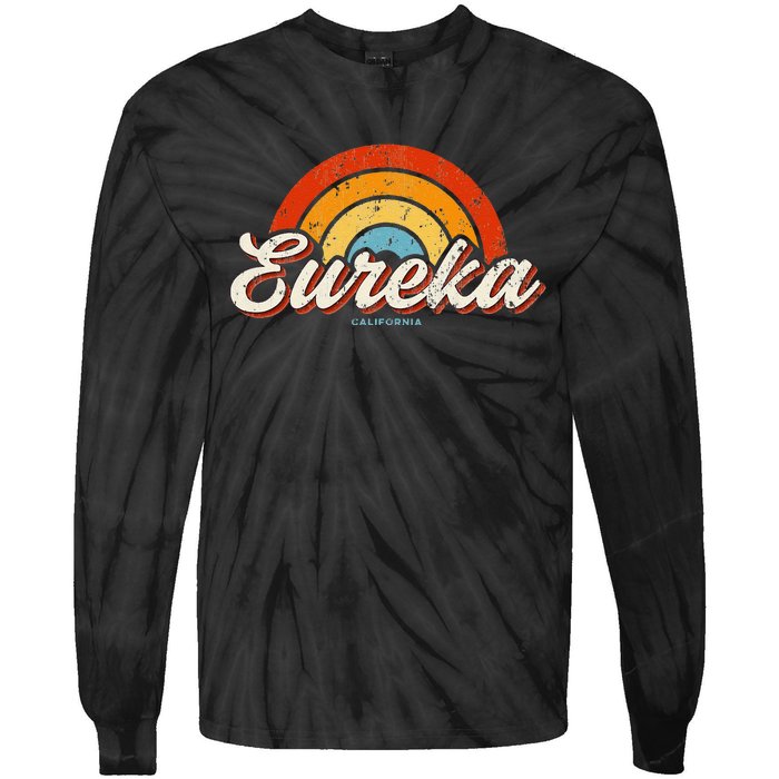 Eureka California Ca Vintage Rainbow Retro 70s Tie-Dye Long Sleeve Shirt