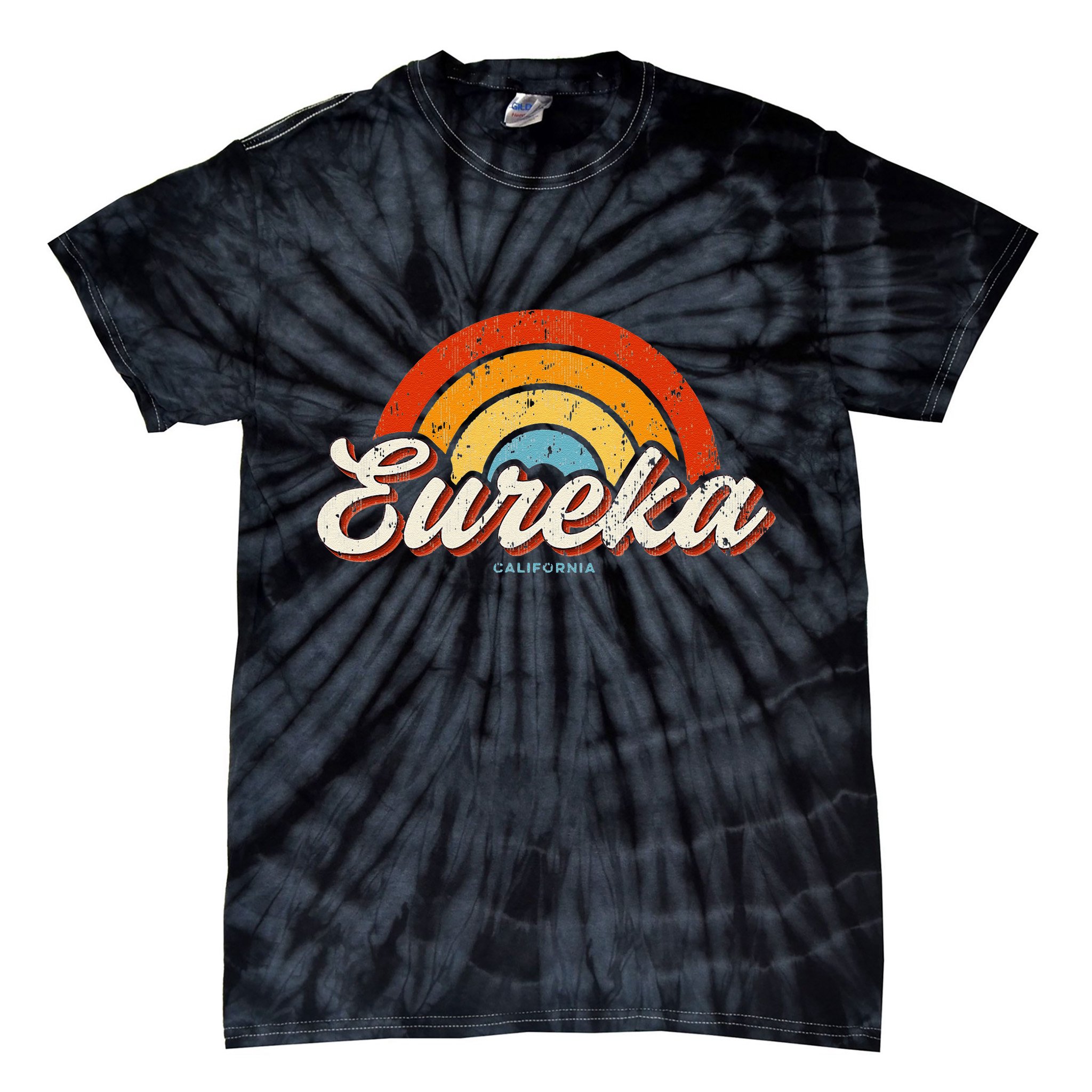 Eureka California Ca Vintage Rainbow Retro 70s Tie-Dye T-Shirt