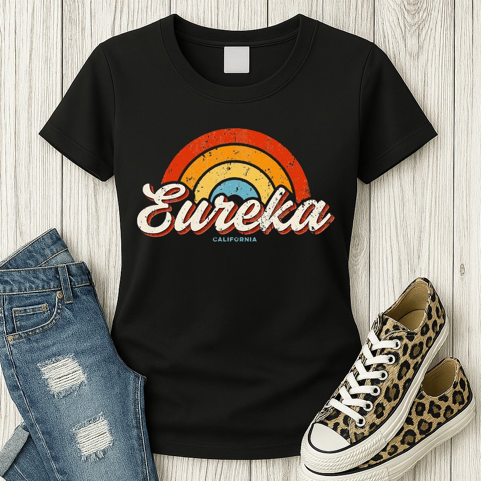 Eureka California Ca Vintage Rainbow Retro 70s Womens T-Shirt