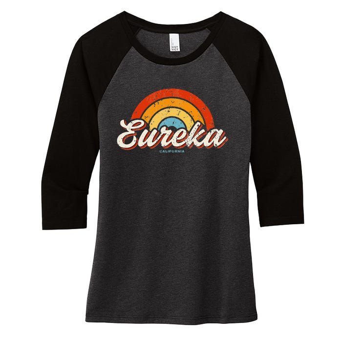 Eureka California Ca Vintage Rainbow Retro 70s Women's Tri-Blend 3/4-Sleeve Raglan Shirt