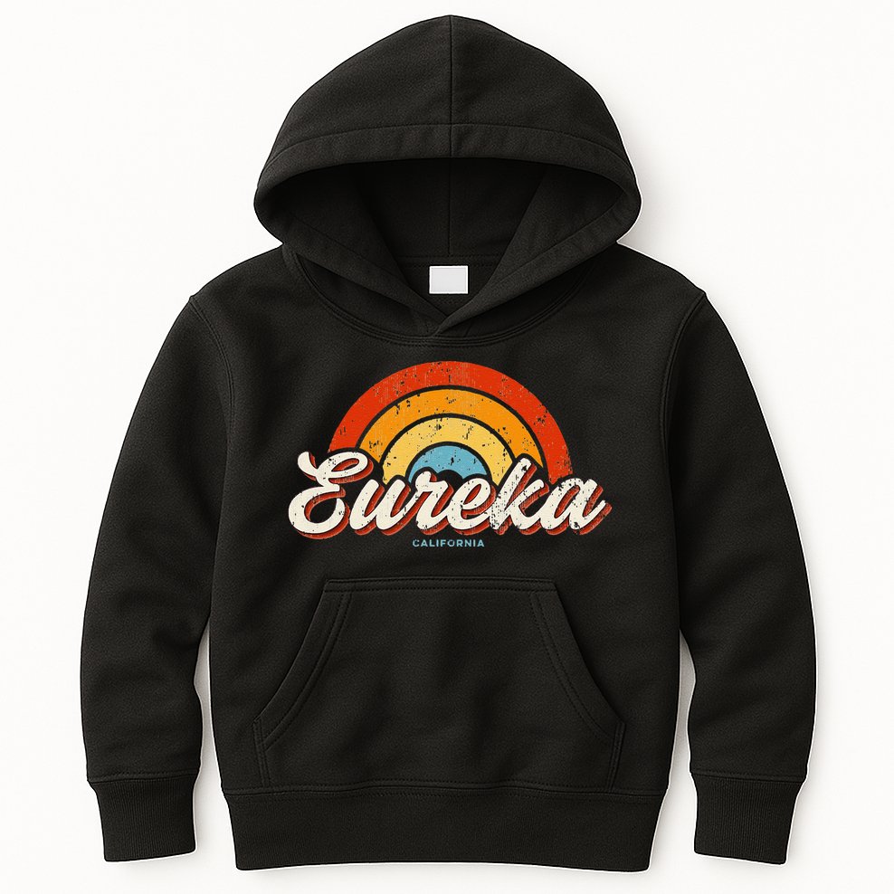 Eureka California Ca Vintage Rainbow Retro 70s Kids Hoodie