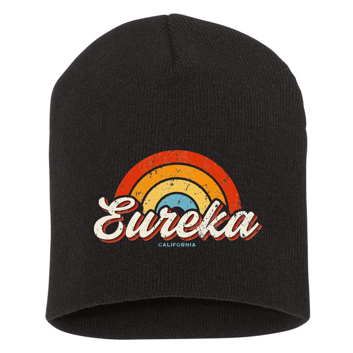 Eureka California Ca Vintage Rainbow Retro 70s Short Acrylic Beanie