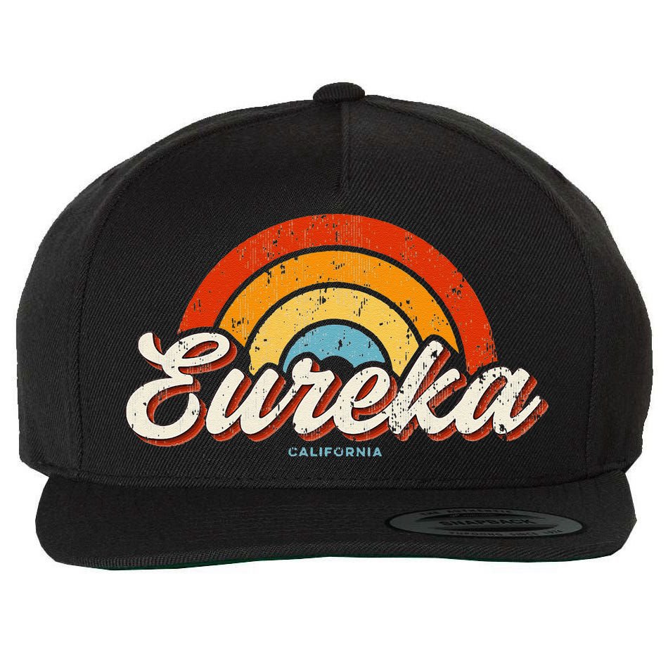 Eureka California Ca Vintage Rainbow Retro 70s Wool Snapback Cap