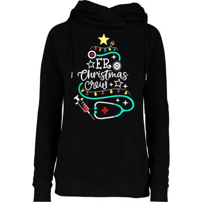 ER Christmas Crew Emergency Room Nurse ER Techs Secretary Womens Funnel Neck Pullover Hood