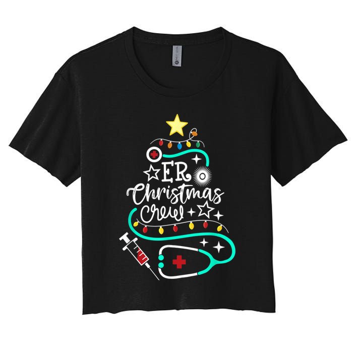 ER Christmas Crew Emergency Room Nurse ER Techs Secretary Women's Crop Top Tee