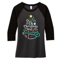 ER Christmas Crew Emergency Room Nurse ER Techs Secretary Women's Tri-Blend 3/4-Sleeve Raglan Shirt