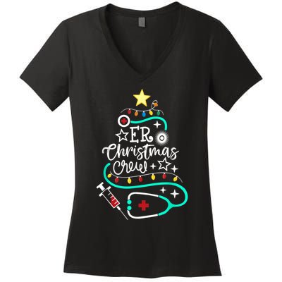 ER Christmas Crew Emergency Room Nurse ER Techs Secretary Women's V-Neck T-Shirt