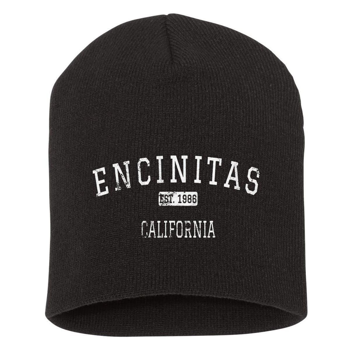 Encinitas California CA Vintage stage athletic style Short Acrylic Beanie