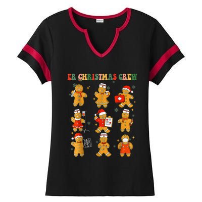 ER Christmas Crew Gingerbread Nurse Christmas Nursing School Ladies Halftime Notch Neck Tee