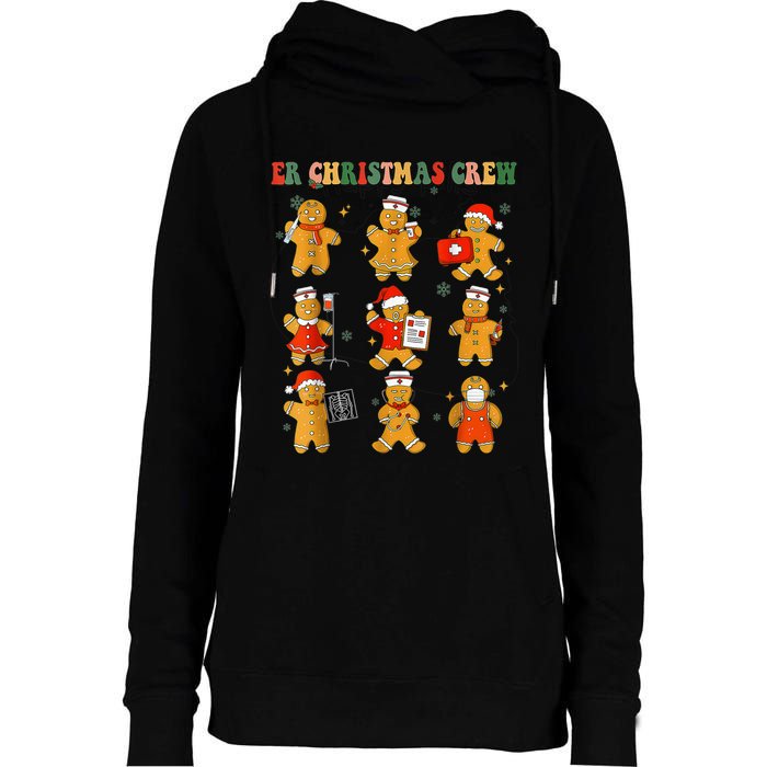 ER Christmas Crew Gingerbread Nurse Christmas Nursing School Womens Funnel Neck Pullover Hood