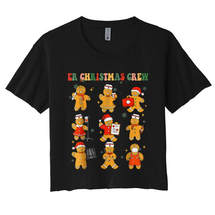 ER Christmas Crew Gingerbread Nurse Christmas Nursing School Women's Crop Top Tee