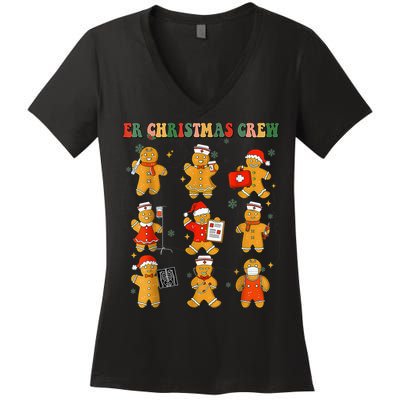 ER Christmas Crew Gingerbread Nurse Christmas Nursing School Women's V-Neck T-Shirt