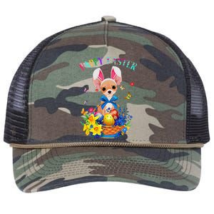 Easter Cute Chihuahua Dog Lover Gifts Bunny Eggs Easter Retro Rope Trucker Hat Cap