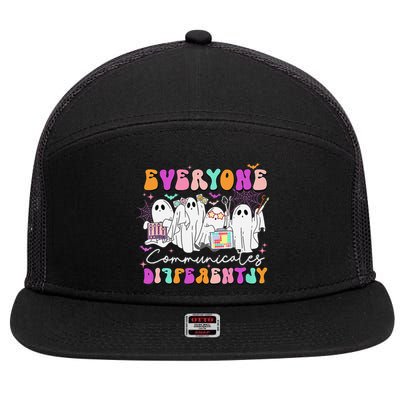 Everyone Communicates Differently Speech Therapy Halloween 7 Panel Mesh Trucker Snapback Hat