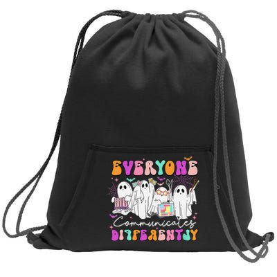 Everyone Communicates Differently Speech Therapy Halloween Sweatshirt Cinch Pack Bag